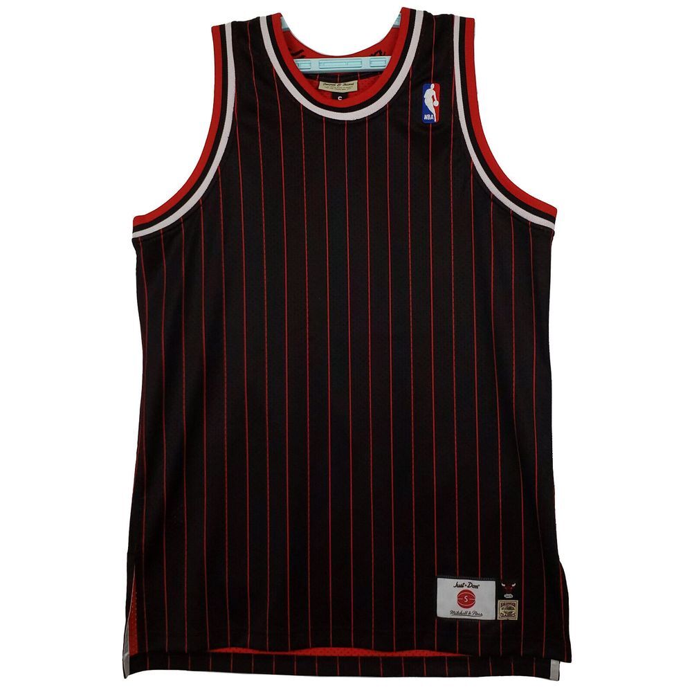 Just Don Chicago Bulls Mitchell & Ness NBA Small Jersey Black Red Pinstripe New